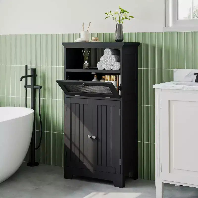 Dcolora Freestanding Bathroom Cabinet with Flip Glass Drawer