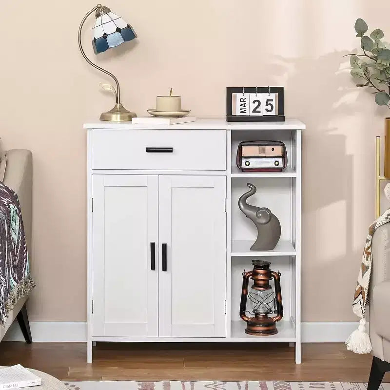 Meuble de salle de bain, Armoire de rangement au sol avec portes et étagères, Meuble de bar à café avec tiroir