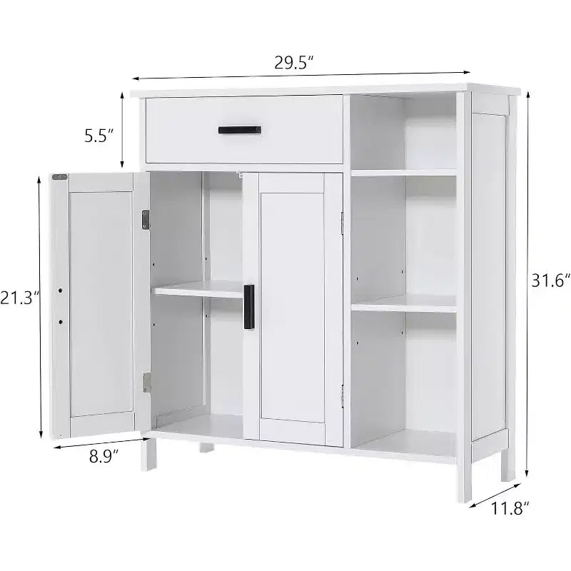 Meuble de salle de bain, Armoire de rangement au sol avec portes et étagères, Meuble de bar à café avec tiroir