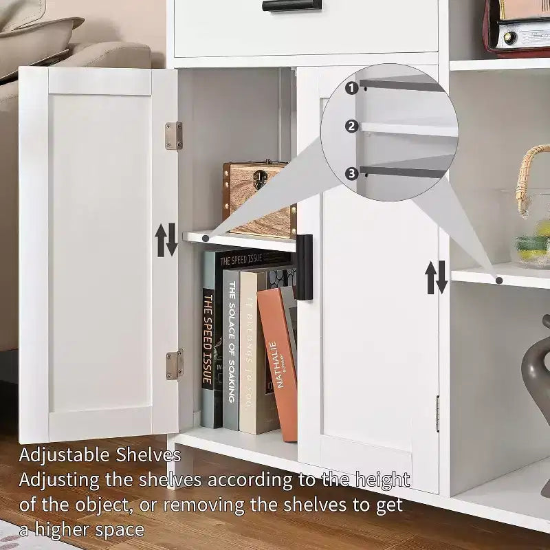 Meuble de salle de bain, Armoire de rangement au sol avec portes et étagères, Meuble de bar à café avec tiroir