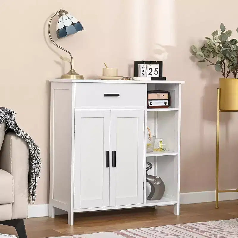 Meuble de salle de bain, Armoire de rangement au sol avec portes et étagères, Meuble de bar à café avec tiroir
