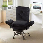 Chaise de bureau avec repose-pieds et accoudoirs relevables, chaise ergonomique à dossier haut croisé avec poches latérales, chaise en cuir à pieds croisés avec roulettes