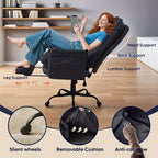 Chaise de bureau avec repose-pieds et accoudoirs relevables, chaise ergonomique à dossier haut croisé avec poches latérales, chaise en cuir à pieds croisés avec roulettes