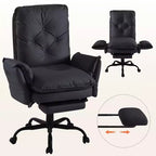 Chaise de bureau avec repose-pieds et accoudoirs relevables, chaise ergonomique à dossier haut croisé avec poches latérales, chaise en cuir à pieds croisés avec roulettes