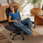 Chaise de bureau avec repose-pieds et accoudoirs relevables, chaise ergonomique à dossier haut croisé avec poches latérales, chaise en cuir à pieds croisés avec roulettes