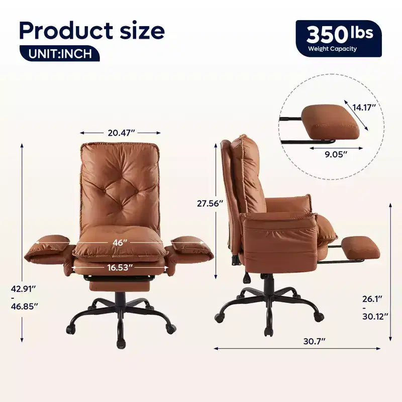 Chaise de bureau avec repose-pieds et accoudoirs relevables, chaise ergonomique à dossier haut croisé avec poches latérales, chaise en cuir à pieds croisés avec roulettes