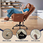 Chaise de bureau avec repose-pieds et accoudoirs relevables, chaise ergonomique à dossier haut croisé avec poches latérales, chaise en cuir à pieds croisés avec roulettes