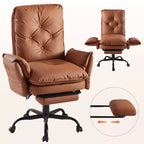 Chaise de bureau avec repose-pieds et accoudoirs relevables, chaise ergonomique à dossier haut croisé avec poches latérales, chaise en cuir à pieds croisés avec roulettes