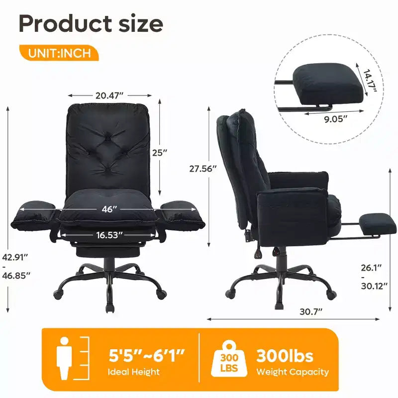 Chaise de bureau avec repose-pieds et accoudoirs relevables, chaise ergonomique à dossier haut croisé avec poches latérales, chaise en cuir à pieds croisés avec roulettes