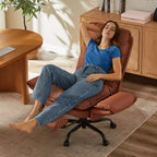 Chaise de bureau avec repose-pieds et accoudoirs relevables, chaise ergonomique à dossier haut croisé avec poches latérales, chaise en cuir à pieds croisés avec roulettes