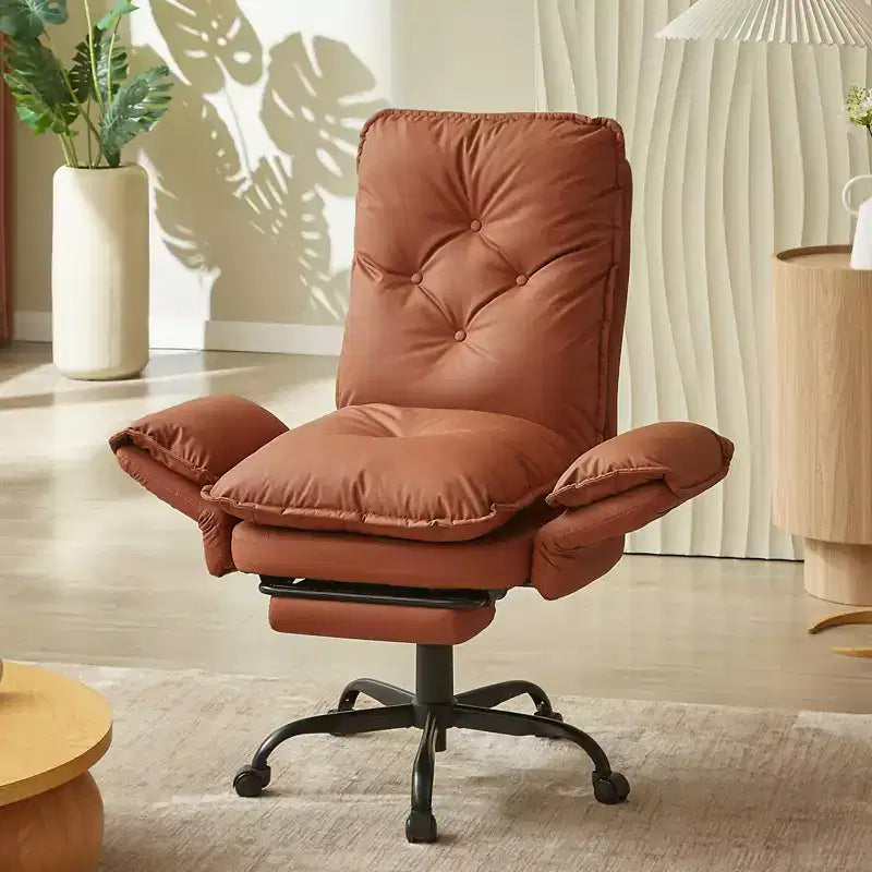 Chaise de bureau avec repose-pieds et accoudoirs relevables, chaise ergonomique à dossier haut croisé avec poches latérales, chaise en cuir à pieds croisés avec roulettes