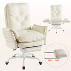 Chaise de bureau avec repose-pieds et accoudoirs relevables, chaise ergonomique à dossier haut croisé avec poches latérales, chaise en cuir à pieds croisés avec roulettes