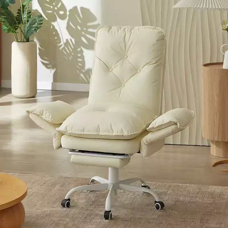 Chaise de bureau avec repose-pieds et accoudoirs relevables, chaise ergonomique à dossier haut croisé avec poches latérales, chaise en cuir à pieds croisés avec roulettes