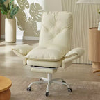 Chaise de bureau avec repose-pieds et accoudoirs relevables, chaise ergonomique à dossier haut croisé avec poches latérales, chaise en cuir à pieds croisés avec roulettes