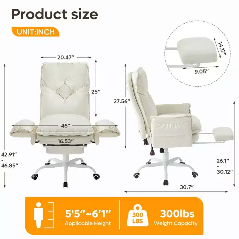 Chaise de bureau avec repose-pieds et accoudoirs relevables, chaise ergonomique à dossier haut croisé avec poches latérales, chaise en cuir à pieds croisés avec roulettes