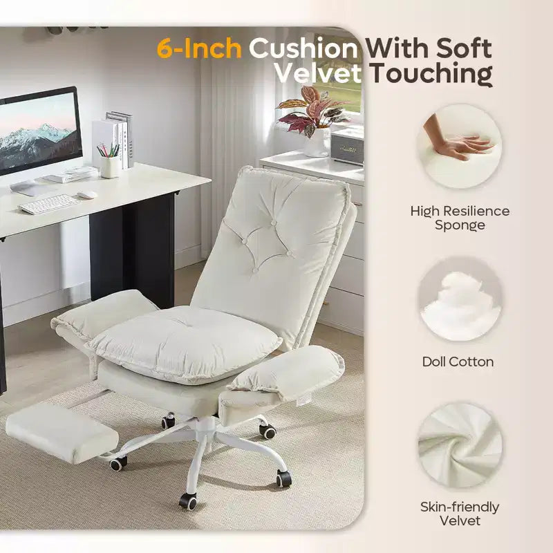 Chaise de bureau avec repose-pieds et accoudoirs relevables, chaise ergonomique à dossier haut croisé avec poches latérales, chaise en cuir à pieds croisés avec roulettes