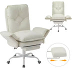 Chaise de bureau avec repose-pieds et accoudoirs relevables, chaise ergonomique à dossier haut croisé avec poches latérales, chaise en cuir à pieds croisés avec roulettes