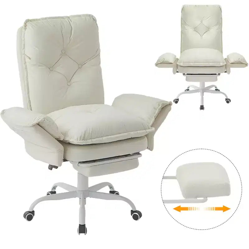 Chaise de bureau avec repose-pieds et accoudoirs relevables, chaise ergonomique à dossier haut croisé avec poches latérales, chaise en cuir à pieds croisés avec roulettes