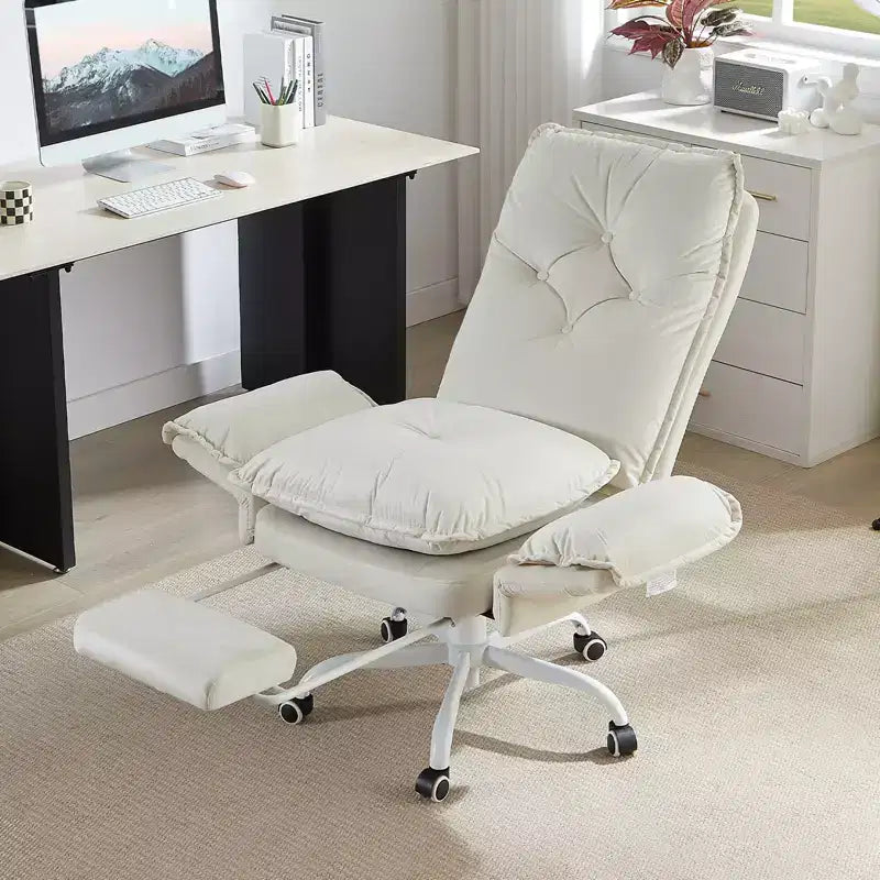 Chaise de bureau avec repose-pieds et accoudoirs relevables, chaise ergonomique à dossier haut croisé avec poches latérales, chaise en cuir à pieds croisés avec roulettes