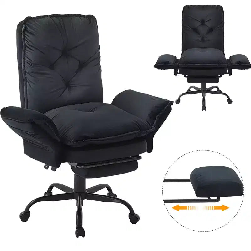 Chaise de bureau avec repose-pieds et accoudoirs relevables, chaise ergonomique à dossier haut croisé avec poches latérales, chaise en cuir à pieds croisés avec roulettes