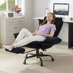 Chaise de bureau avec repose-pieds et accoudoirs relevables, chaise ergonomique à dossier haut croisé avec poches latérales, chaise en cuir à pieds croisés avec roulettes