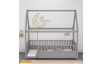 Cadre de lit au sol avec toit, Lit Montessori pour tout-petits avec clôture surélevée, pour enfants, garçons et filles, montage facile, gris