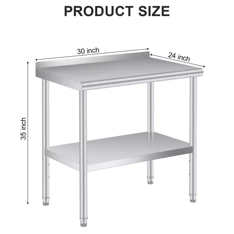 Table en acier inoxydable 60x24 pouces - Table de travail et de préparation commerciale robuste en métal avec dosseret et étagère réglable, pour cuisine, restaurant