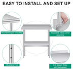 Table en acier inoxydable 60x24 pouces - Table de travail et de préparation commerciale robuste en métal avec dosseret et étagère réglable, pour cuisine, restaurant