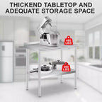 Table en acier inoxydable 60x24 pouces - Table de travail et de préparation commerciale robuste en métal avec dosseret et étagère réglable, pour cuisine, restaurant