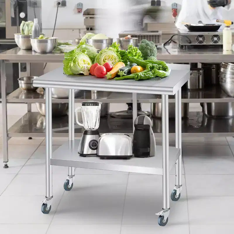 Table en acier inoxydable 60x24 pouces - Table de travail et de préparation commerciale robuste en métal avec dosseret et étagère réglable, pour cuisine, restaurant