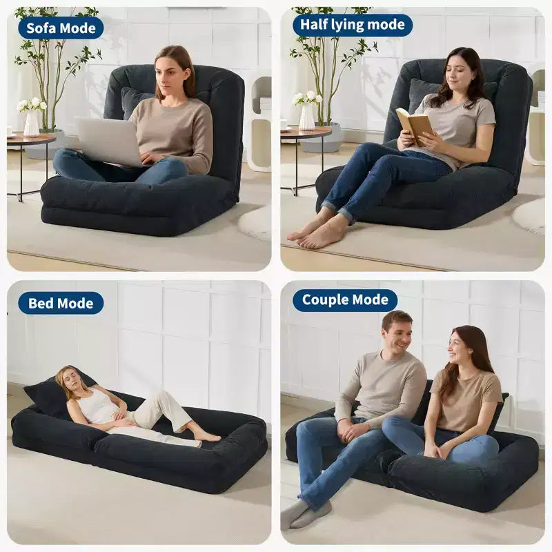Canapé paresseux réglable à 5 positions de 165 cm, lit pour chien et humain rembourré pour adultes et animaux de compagnie, chaise longue pliable au sol