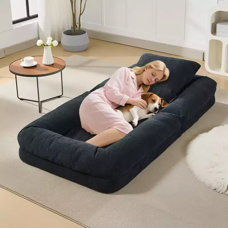 Canapé paresseux réglable à 5 positions de 165 cm, lit pour chien et humain rembourré pour adultes et animaux de compagnie, chaise longue pliable au sol