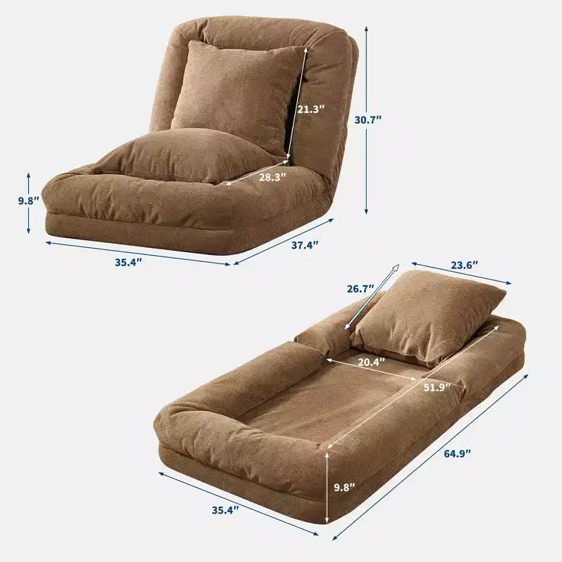Canapé paresseux réglable à 5 positions de 165 cm, lit pour chien et humain rembourré pour adultes et animaux de compagnie, chaise longue pliable au sol