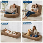 Canapé paresseux réglable à 5 positions de 165 cm, lit pour chien et humain rembourré pour adultes et animaux de compagnie, chaise longue pliable au sol