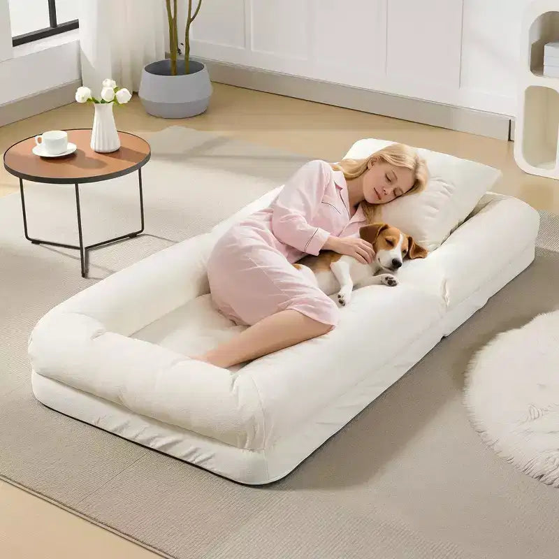 Canapé paresseux réglable à 5 positions de 165 cm, lit pour chien et humain rembourré pour adultes et animaux de compagnie, chaise longue pliable au sol