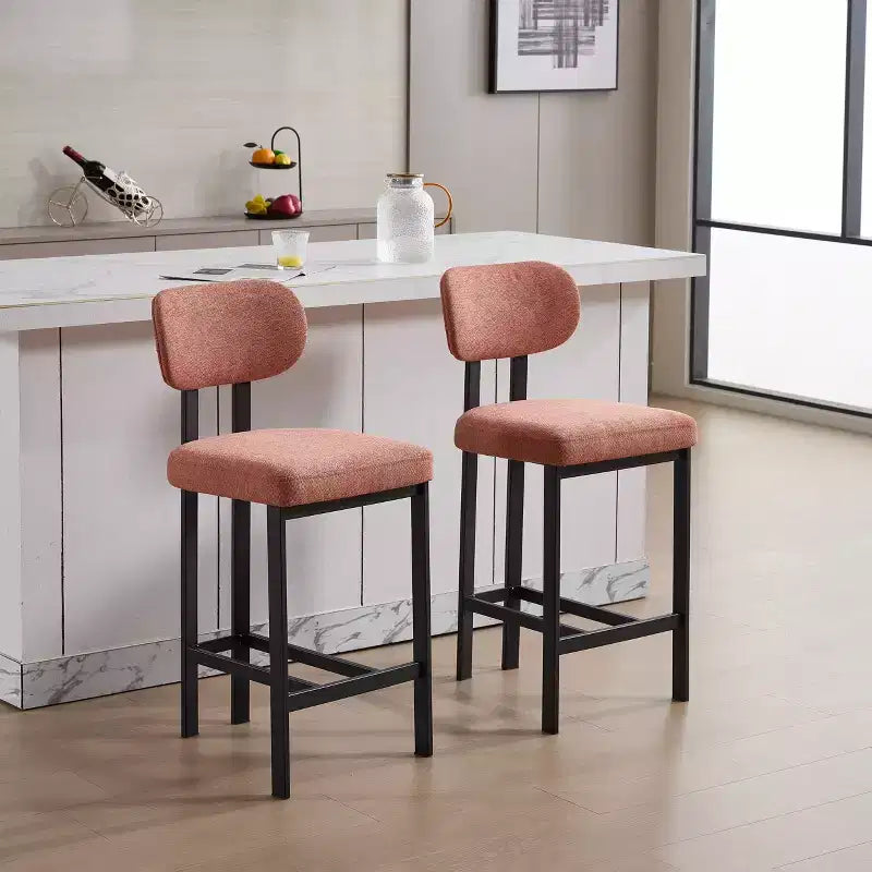 2 tabourets de bar en tissu rembourré à hauteur de comptoir pour salles à manger, chaises sans accoudoirs tabourets d'îlot de cuisine avec pieds en métal noir