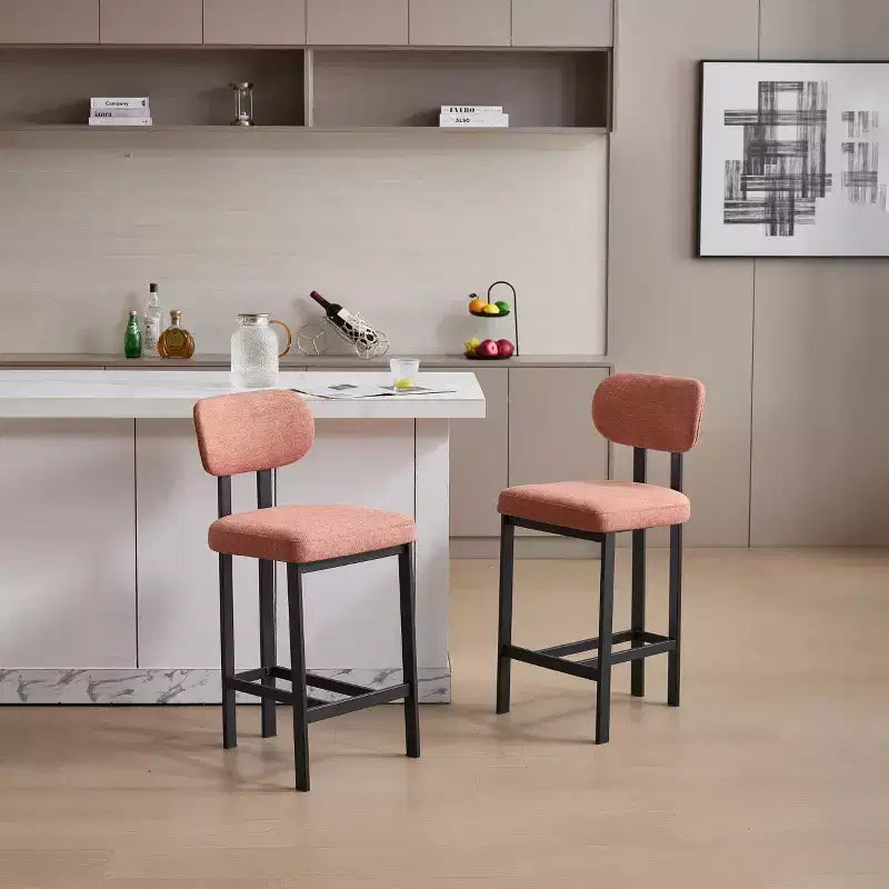 2 tabourets de bar en tissu rembourré à hauteur de comptoir pour salles à manger, chaises sans accoudoirs tabourets d'îlot de cuisine avec pieds en métal noir