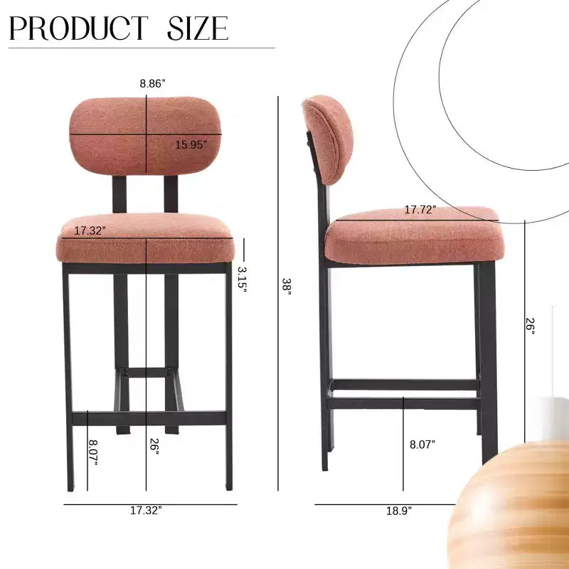 2 tabourets de bar en tissu rembourré à hauteur de comptoir pour salles à manger, chaises sans accoudoirs tabourets d'îlot de cuisine avec pieds en métal noir