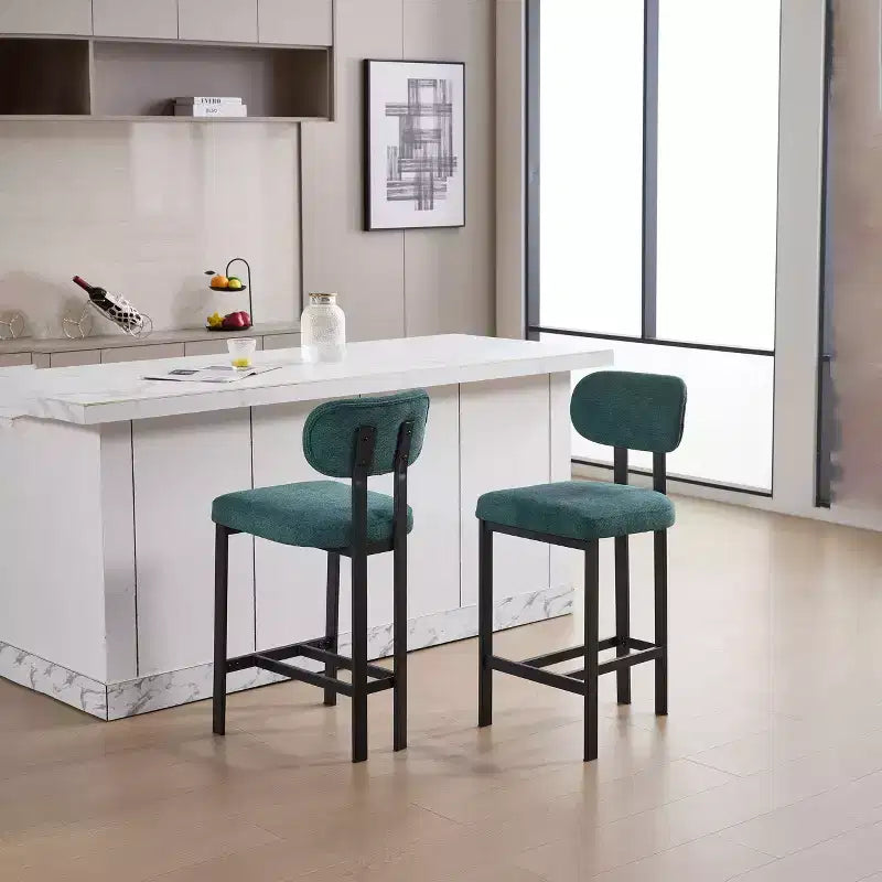 2 tabourets de bar en tissu rembourré à hauteur de comptoir pour salles à manger, chaises sans accoudoirs tabourets d'îlot de cuisine avec pieds en métal noir