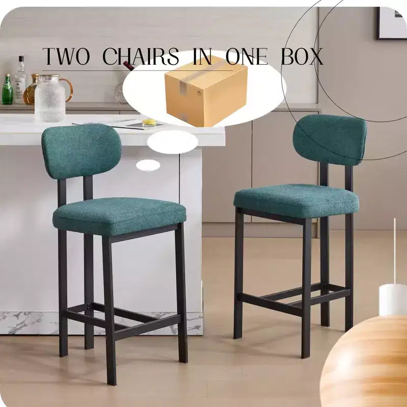 2 tabourets de bar en tissu rembourré à hauteur de comptoir pour salles à manger, chaises sans accoudoirs tabourets d'îlot de cuisine avec pieds en métal noir