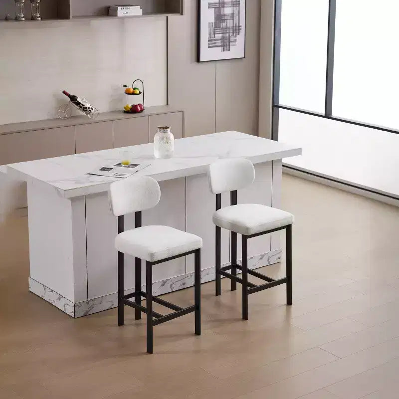 2 tabourets de bar en tissu rembourré à hauteur de comptoir pour salles à manger, chaises sans accoudoirs tabourets d'îlot de cuisine avec pieds en métal noir