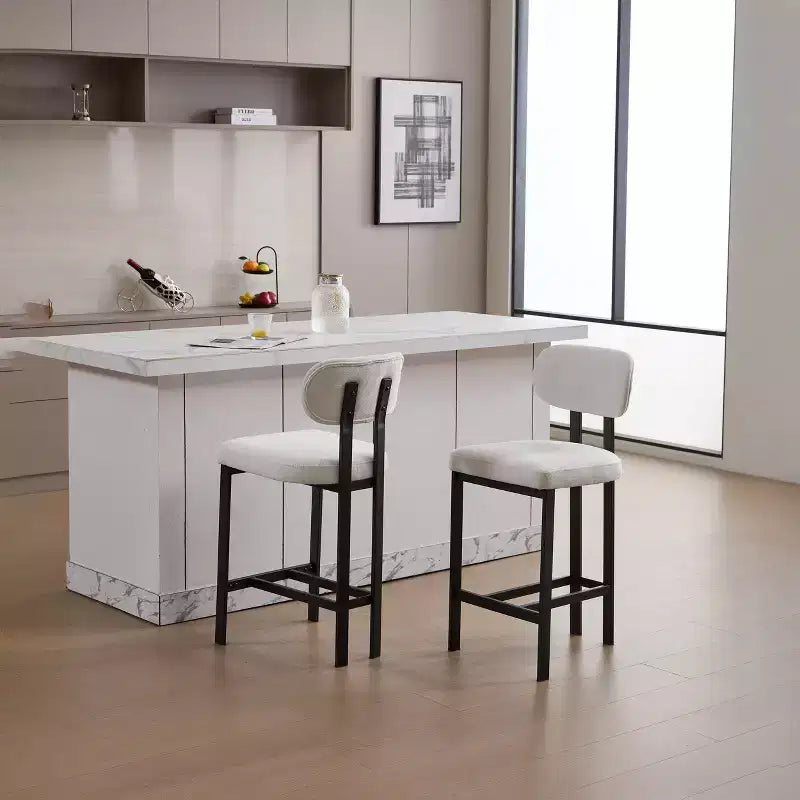 2 tabourets de bar en tissu rembourré à hauteur de comptoir pour salles à manger, chaises sans accoudoirs tabourets d'îlot de cuisine avec pieds en métal noir