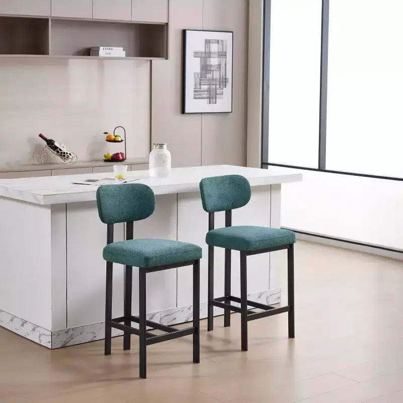 Okak Set of 2 Upholstered Fabric Counter Height Bar Stools for Dining Rooms,Armless Chairs Kitchen Island Stools with Black Metal Legs