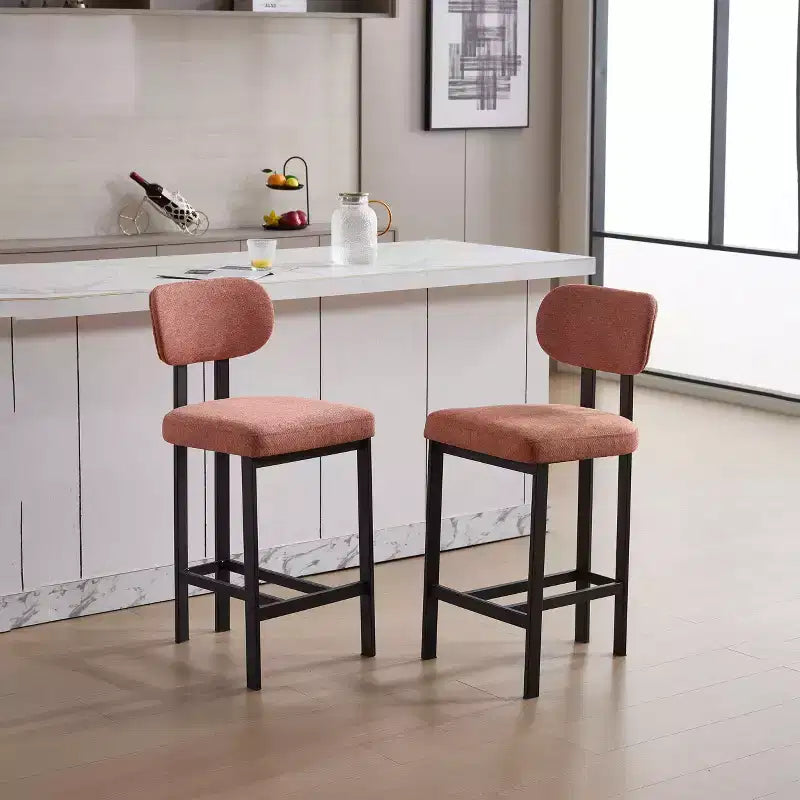 2 tabourets de bar en tissu rembourré à hauteur de comptoir pour salles à manger, chaises sans accoudoirs tabourets d'îlot de cuisine avec pieds en métal noir