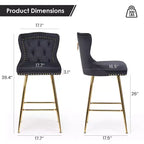 2 tabourets de bar en similicuir à hauteur de comptoir pour salles à manger, îlots de cuisine, chaises à dossier haut capitonnées avec pieds dorés
