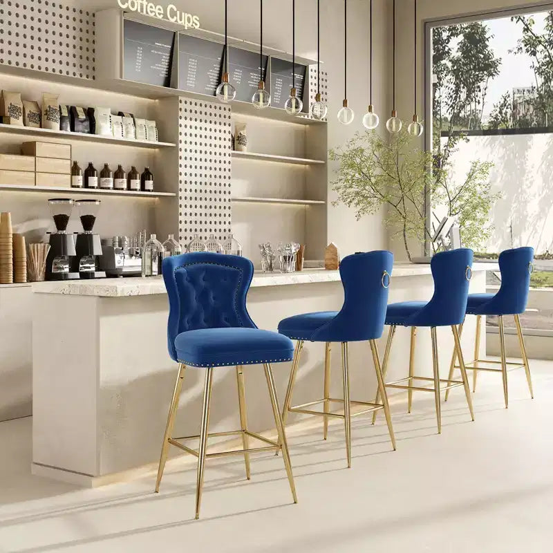 2 tabourets de bar en similicuir à hauteur de comptoir pour salles à manger, îlots de cuisine, chaises à dossier haut capitonnées avec pieds dorés