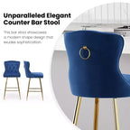 2 tabourets de bar en similicuir à hauteur de comptoir pour salles à manger, îlots de cuisine, chaises à dossier haut capitonnées avec pieds dorés