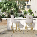 2 tabourets de bar en similicuir à hauteur de comptoir pour salles à manger, îlots de cuisine, chaises à dossier haut capitonnées avec pieds dorés
