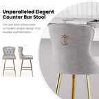 2 tabourets de bar en similicuir à hauteur de comptoir pour salles à manger, îlots de cuisine, chaises à dossier haut capitonnées avec pieds dorés