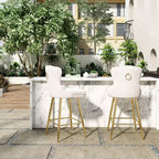 2 tabourets de bar en similicuir à hauteur de comptoir pour salles à manger, îlots de cuisine, chaises à dossier haut capitonnées avec pieds dorés